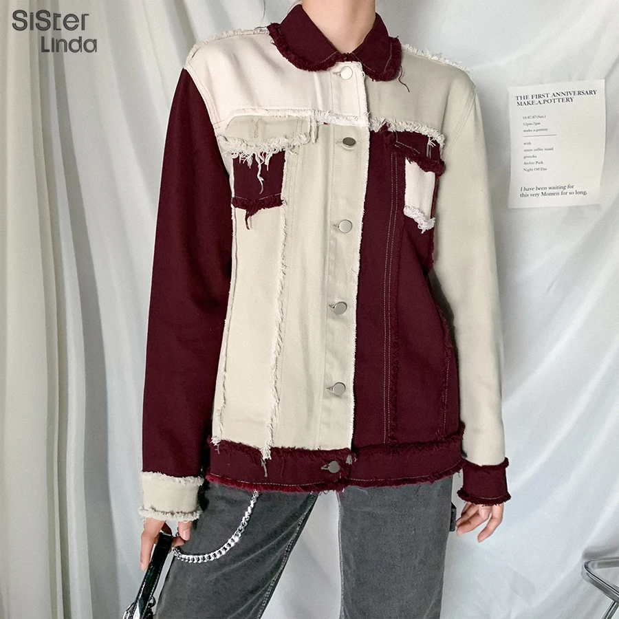 Sisterlinda Patchwork Color Block Denim Jacket Woman Fashion Casual High Streetwear Retro Loose Fall Winter Outwear Ladies Coats 
Sisterlinda Patchwork Color Block Denim Jacket Woman Fashion Casual High Streetwear Retro Loose Fall Winter Outwear Ladies Coats