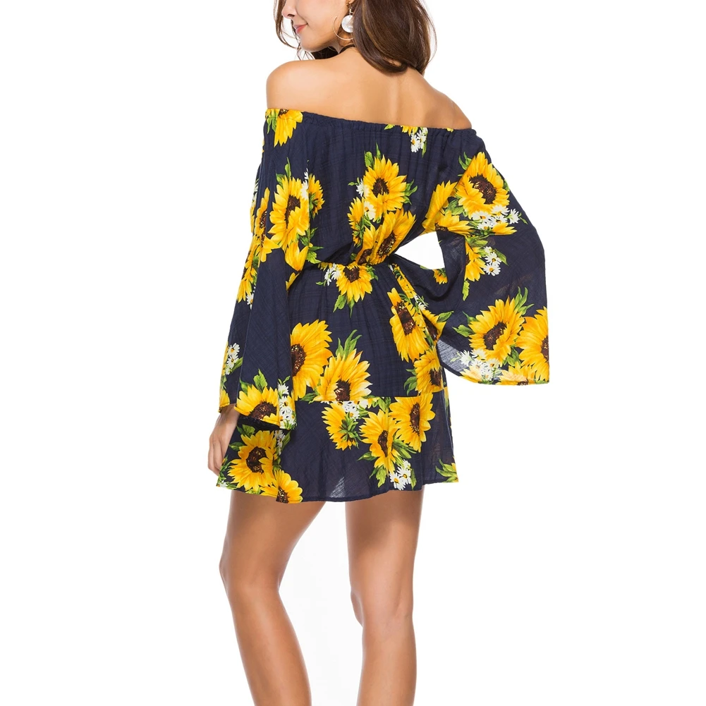 Women Boho Printed Sexy Off Shoulder Flare Sleeve Short Dress Lady Summer Casual Beach Loose High Waist Mini Dress
Women Boho Printed Sexy Off Shoulder Flare Sleeve Short Dress Lady Summer Casual Beach Loose High Waist Mini Dress