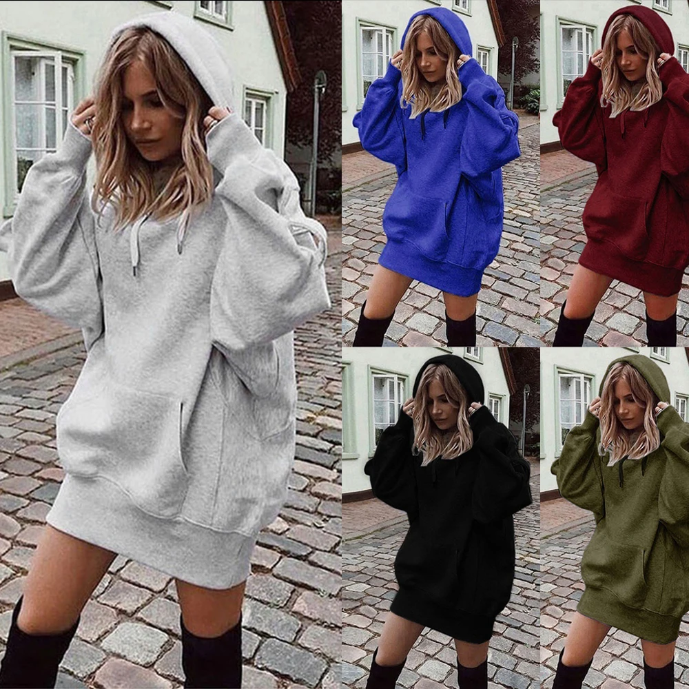 Helisopus Fall Winter Solid Color Long-sleeved Pullover Hooded Sweater Fleece Lining Loose Casual Mid-length Sweater Ladies
Helisopus Fall Winter Solid Color Long-sleeved Pullover Hooded Sweater Fleece Lining Loose Casual Mid-length Sweater Ladies