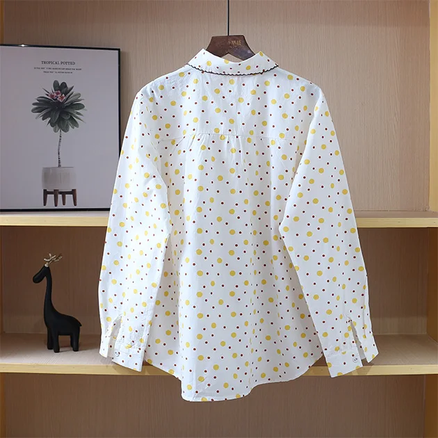 2021 Spring Sweet Polka Dots Print Colored Thread Edged Embroidery Peter Pan Collar Cotton Long Sleeve Shirt Blouse Mori Girl
2021 Spring Sweet Polka Dots Print Colored Thread Edged Embroidery Peter Pan Collar Cotton Long Sleeve Shirt Blouse Mori Girl