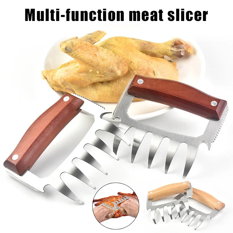 1 Pair Meat Shredder Claws Wooden Handle Stainless Steel Paws Chicken Separator BBQ Dinner Forks Barbecue Carving Food Tool ALS8 | Спорт и