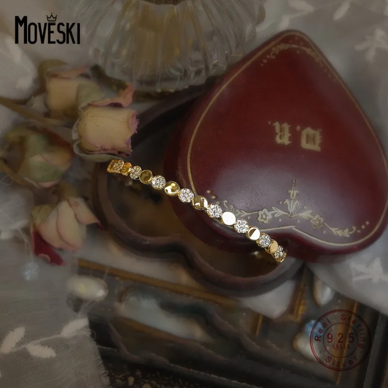 

MOVESKI 925 Sterling Silver Shiny Micro-Set Zircon Stereo Round Bracelet Women Exquisite Luxury Birthday Jewelry