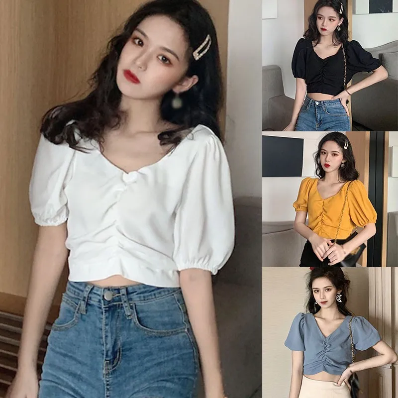 Women Blouses Sexy Korean Solid Color v-Neck Puff Sleeve Slim Blouse Top Shirt Chiffon Shirts One Size Vetements Femmes
Women Blouses Sexy Korean Solid Color v-Neck Puff Sleeve Slim Blouse Top Shirt Chiffon Shirts One Size Vetements Femmes