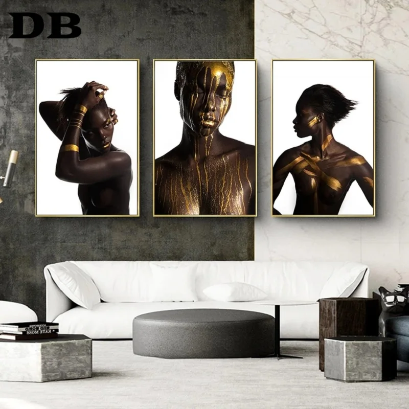 African Art Black And Gold Women Canvas Painting Scandinavian Posters Prints Cuadros Wall Art Pictures For Living Room Decor 
African Art Black And Gold Women Canvas Painting Scandinavian Posters Prints Cuadros Wall Art Pictures For Living Room Decor