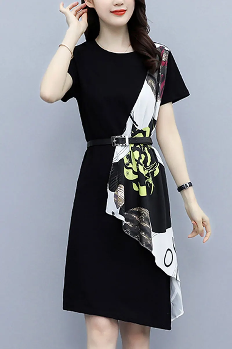 2021 New Elegant Chiffon Short Sleeve Belt High Waist Print Patchwork A-Line Dress Women Casual Summer Dashion Dresses Female
2021 New Elegant Chiffon Short Sleeve Belt High Waist Print Patchwork A-Line Dress Women Casual Summer Dashion Dresses Female