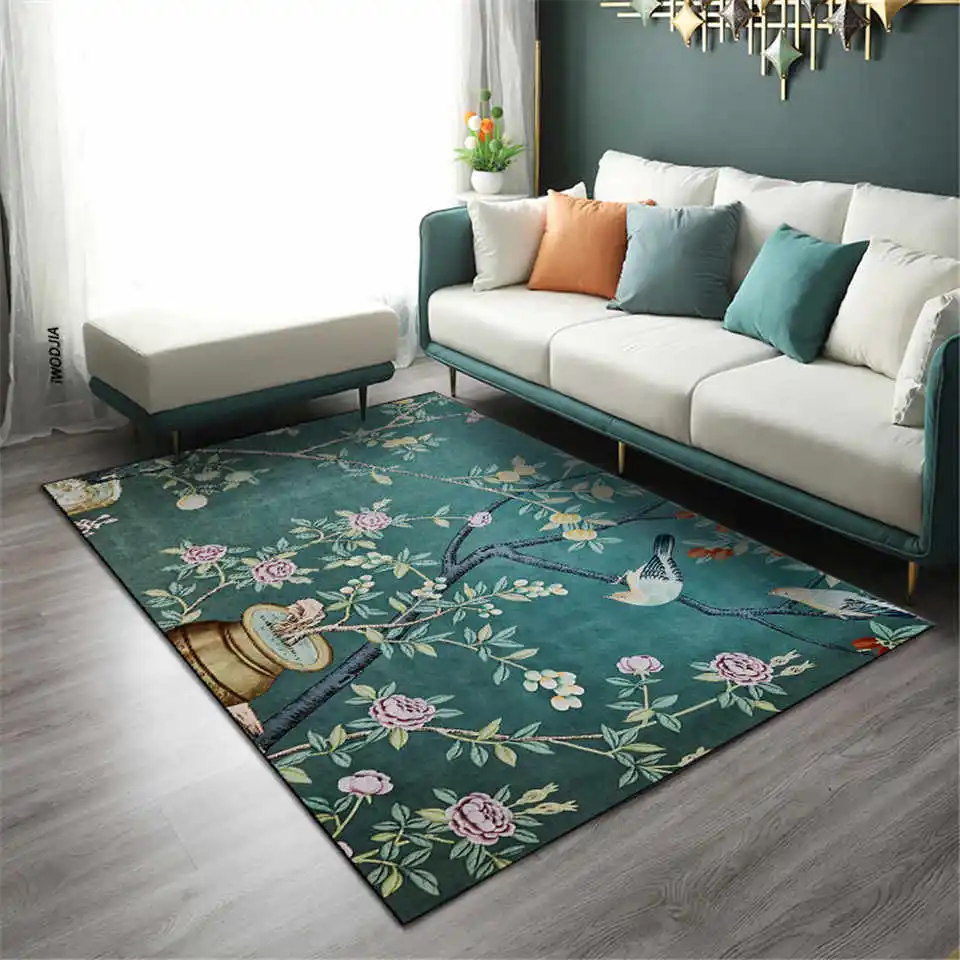 Chinese Style Flower And Birds Dark Green Carpet Rural Style Large Rug For Living Room Bedside Rug Soft Flannel Washable Mat 
Chinese Style Flower And Birds Dark Green Carpet Rural Style Large Rug For Living Room Bedside Rug Soft Flannel Washable Mat