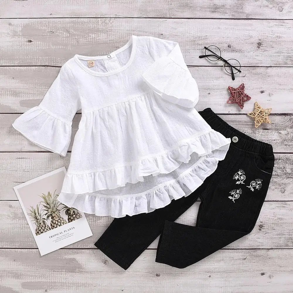 Arrival Toddler Kids Baby Girls Flare Long Sleeve Ruffle Dress Tops Denim Pants 2PCS Clothes Set 2-7Ygirls boutique outfits 
Arrival Toddler Kids Baby Girls Flare Long Sleeve Ruffle Dress Tops Denim Pants 2PCS Clothes Set 2-7Ygirls boutique outfits