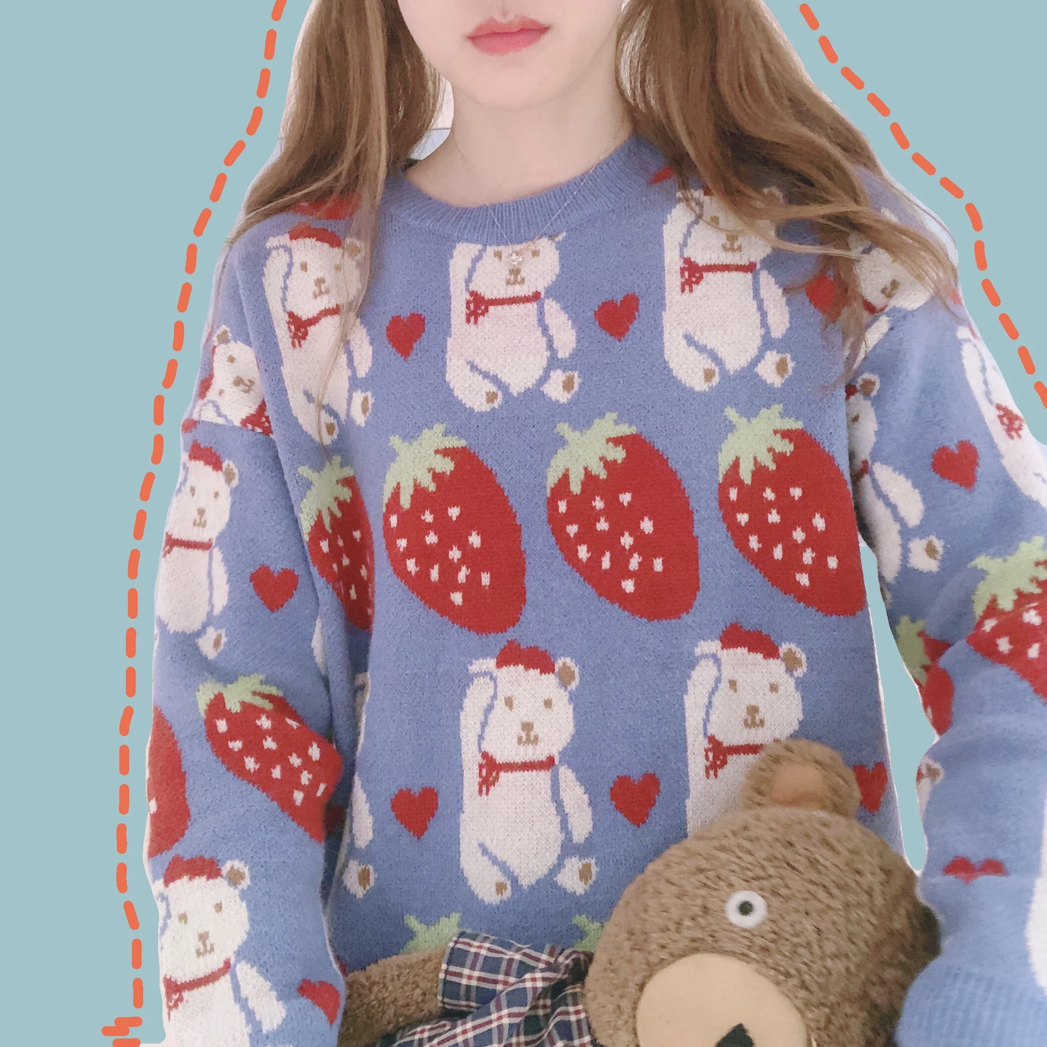 Autumn Winter Small Fresh Girl Soft Sister Jumper Strawberry Bear Patteran Wear Sweater Women O-neck Pullover Knitwear
Autumn Winter Small Fresh Girl Soft Sister Jumper Strawberry Bear Patteran Wear Sweater Women O-neck Pullover Knitwear