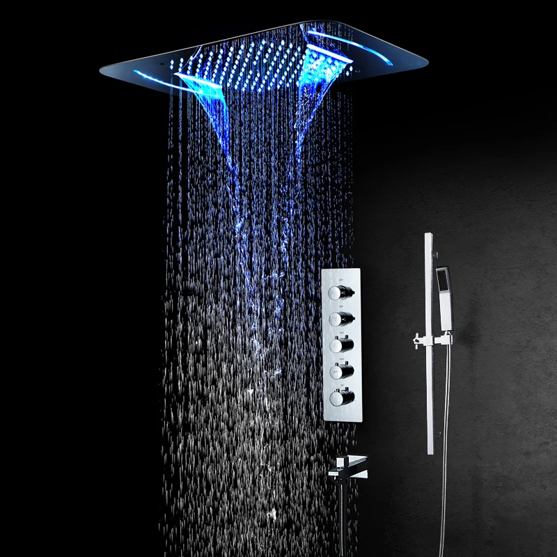 Luxury Shower System Bathroom LED Shower Set 304 Stainless Steel Ceiling Rainfall Showerheads Concealed Mixer Thermostatic Valve
Luxury Shower System Bathroom LED Shower Set 304 Stainless Steel Ceiling Rainfall Showerheads Concealed Mixer Thermostatic Valve