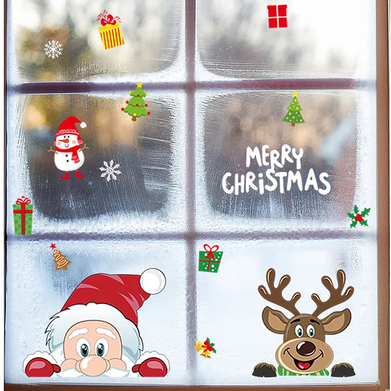 Рождественская наклейка на окно наклейки с Санта-Клаусом и снежинками зимние