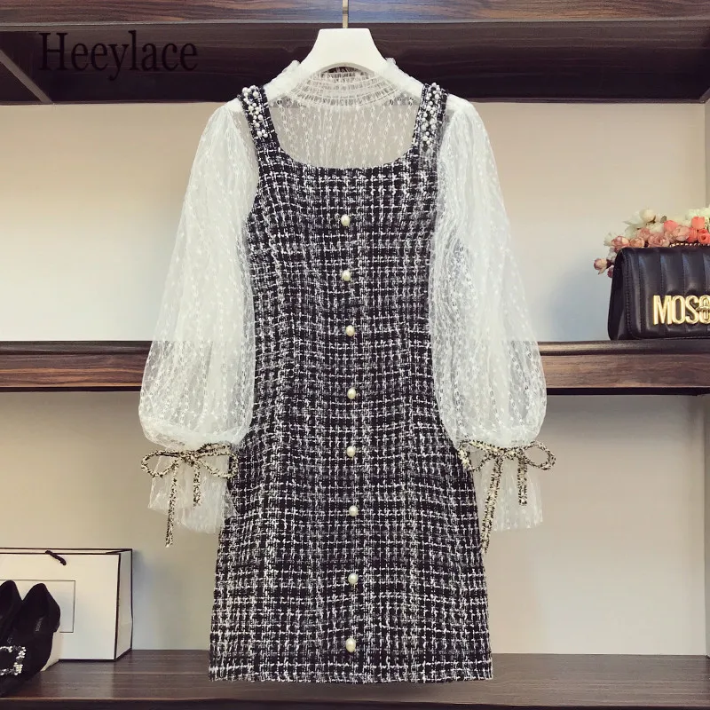 plus size women vintage elegant two piece set korean see through lantern sleeve mesh top and spaghetti straps beading tweed sets
plus size women vintage elegant two piece set korean see through lantern sleeve mesh top and spaghetti straps beading tweed sets