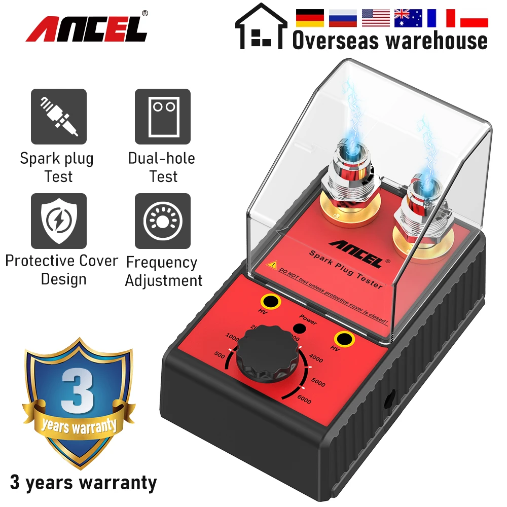 ANCEL Car Spark Plug Tester with Auto Adjustable Double Hole Detector Ignition Plug Analyzer 100-240V for 12V Vehicles
ANCEL Car Spark Plug Tester with Auto Adjustable Double Hole Detector Ignition Plug Analyzer 100-240V for 12V Vehicles