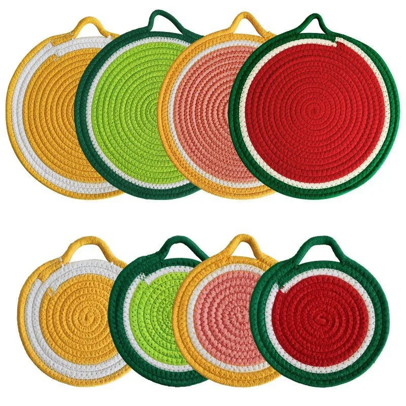 

Fruit Series Cotton Rope Woven Dining Placemat Heat Insulation Pot Holder Round Placemats Coffee Drink Tea Cup Table Mug Coaster