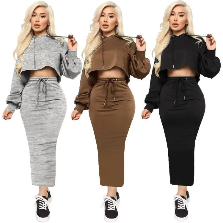 Echoine Women's Fashionable Casual Dress Two-Piece Set Puff Sleeve Hooded Crop Tos Lace Up Elastic Long Skirt Casual Lounge Suit
Echoine Women's Fashionable Casual Dress Two-Piece Set Puff Sleeve Hooded Crop Tos Lace Up Elastic Long Skirt Casual Lounge Suit