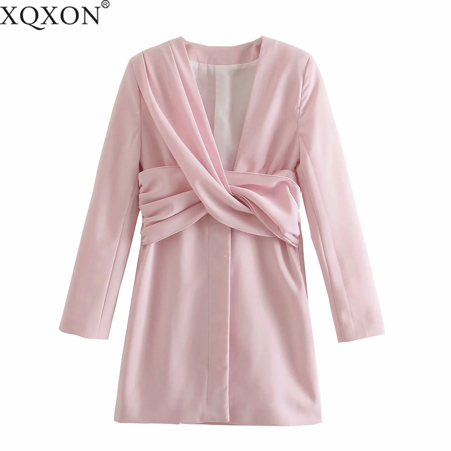 2021; Сезон весна-осень; Новинка; Женские розовые мини платье с v-образным вырезом крест узел черный Твист блейзер 
2021; Сезон весна-осень; Новинка; Женские розовые мини платье с v-образным вырезом крест узел черный Твист блейзер