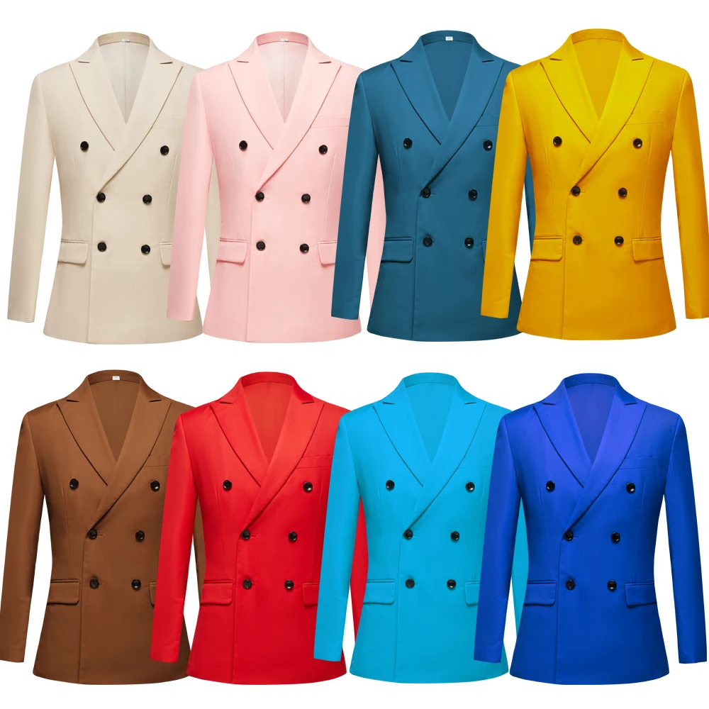 Двубортный смокинг, свадебные официальные комплекты для работы, однотонный пиджак и брюки, облегающая повседневная одежда в Корейском стиле, деловой мужской костюм 
Двубортный смокинг, свадебные официальные комплекты для работы, однотонный пиджак и брюки, облегающая повседневная одежда в Корейском стиле, деловой мужской костюм