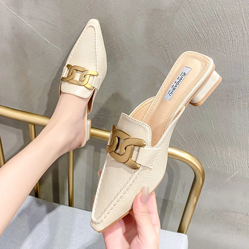 Plus 34-42 Size Metal Chain Slippers Women Sandalias Summer Beach Shoes Cover Toe Slides Low Heels Pointed Toe Mules Femme Hot
Plus 34-42 Size Metal Chain Slippers Women Sandalias Summer Beach Shoes Cover Toe Slides Low Heels Pointed Toe Mules Femme Hot