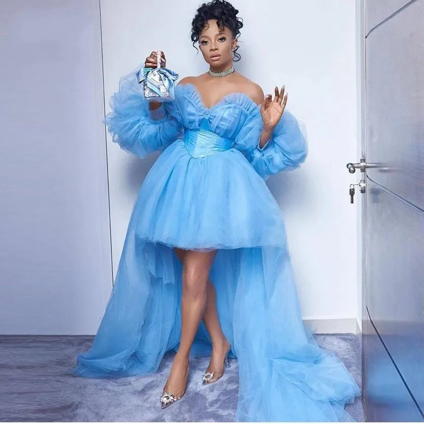 Aso Ebi Off Shoulder Prom Dresses Puffy Hi Low Mesh Sweetheart Evening Gowns Fashion Blue Evening Party Dress Long abendkleider
Aso Ebi Off Shoulder Prom Dresses Puffy Hi Low Mesh Sweetheart Evening Gowns Fashion Blue Evening Party Dress Long abendkleider