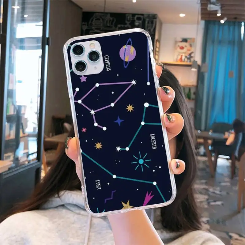 Space Constellations sky starry Phone Case Transparent for iPhone 6 7 8 11 12 s mini pro X XS XR MAX Plus