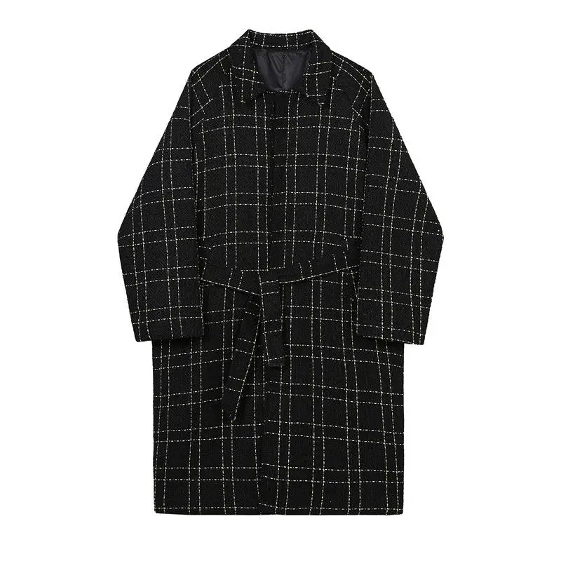 IEFB Men's Woven Mid Length Woolen Coat Fashionable Autumn Witner Thick Black Plaid Long Coat With Belt Lace Up Clothes 9Y4682
IEFB Men's Woven Mid Length Woolen Coat Fashionable Autumn Witner Thick Black Plaid Long Coat With Belt Lace Up Clothes 9Y4682