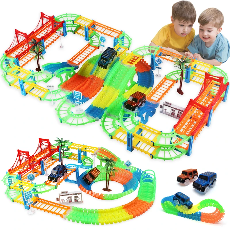 Подключить 2 типа железнодорожных Волшебный Racing трек играть набор DIY Бенд гибкие