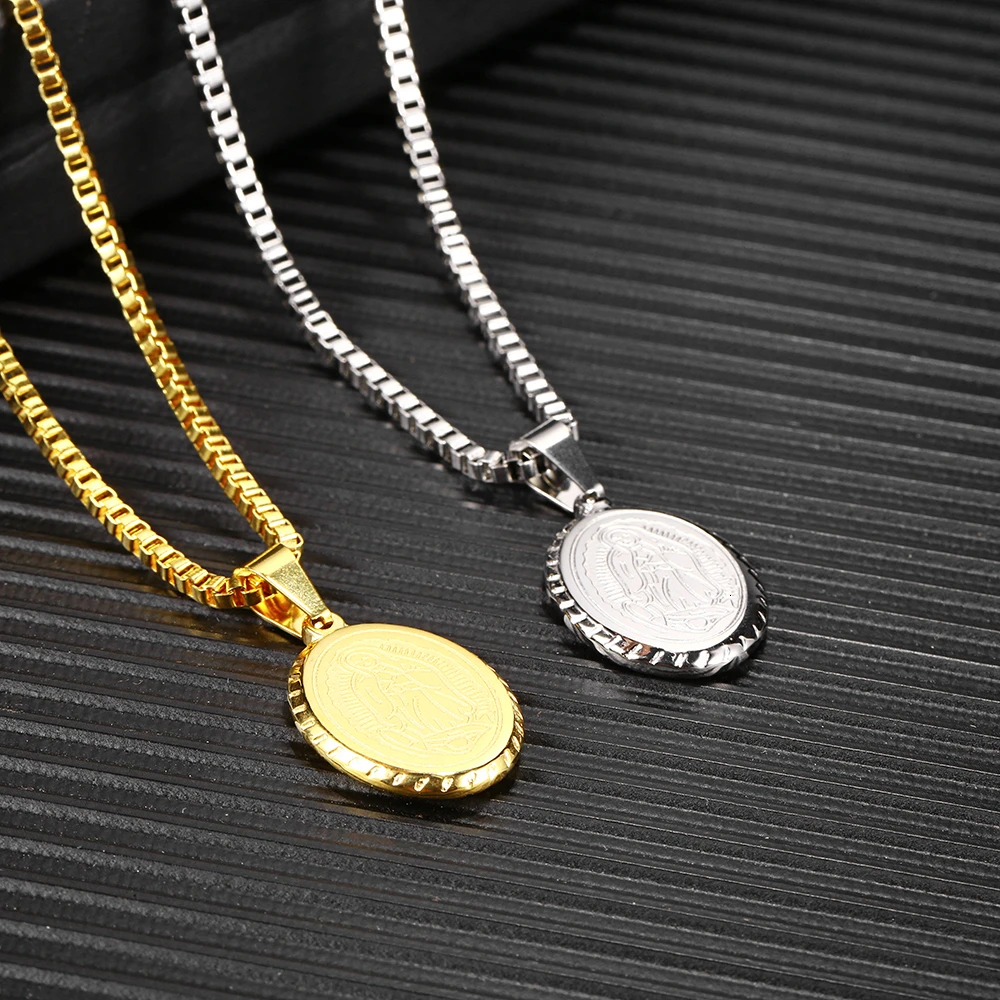 RIR Gorgeous Virgin Mary Pendant Gold Coin Cross Catholic Miracle Lucky Medal Necklace Religious Prayer Jewelry | Украшения и