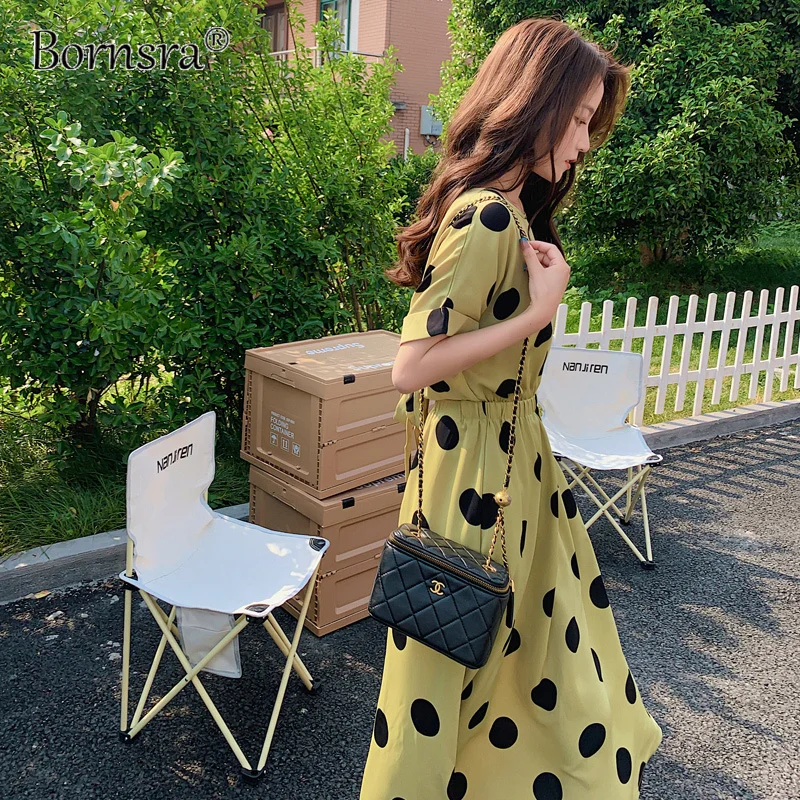 Bornsra Summer Polka Dot Dress Chic Waist Backless Green Skirt High Street A-LINE Patchwork Mid-Calf Dresses for Women
Bornsra Summer Polka Dot Dress Chic Waist Backless Green Skirt High Street A-LINE Patchwork Mid-Calf Dresses for Women
