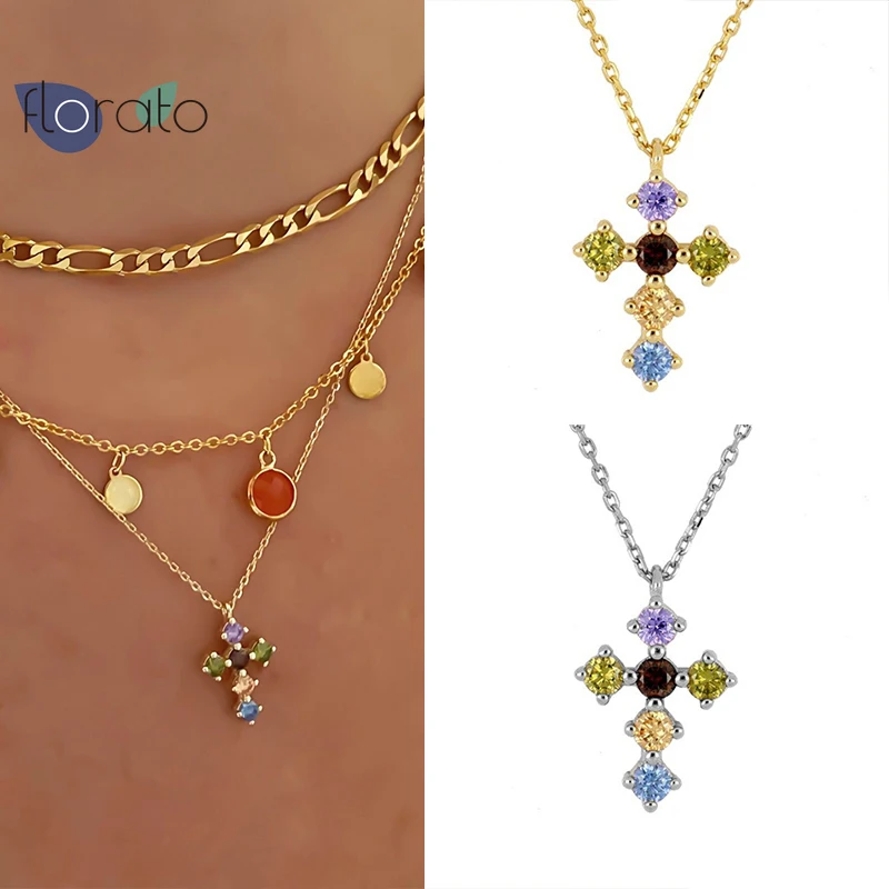 925 Sterling Silver Colorful Cross Pendant Necklace For Women Zircon Clavicle Necklaces Fashion Jewelry Collares Wholesale
925 Sterling Silver Colorful Cross Pendant Necklace For Women Zircon Clavicle Necklaces Fashion Jewelry Collares Wholesale
