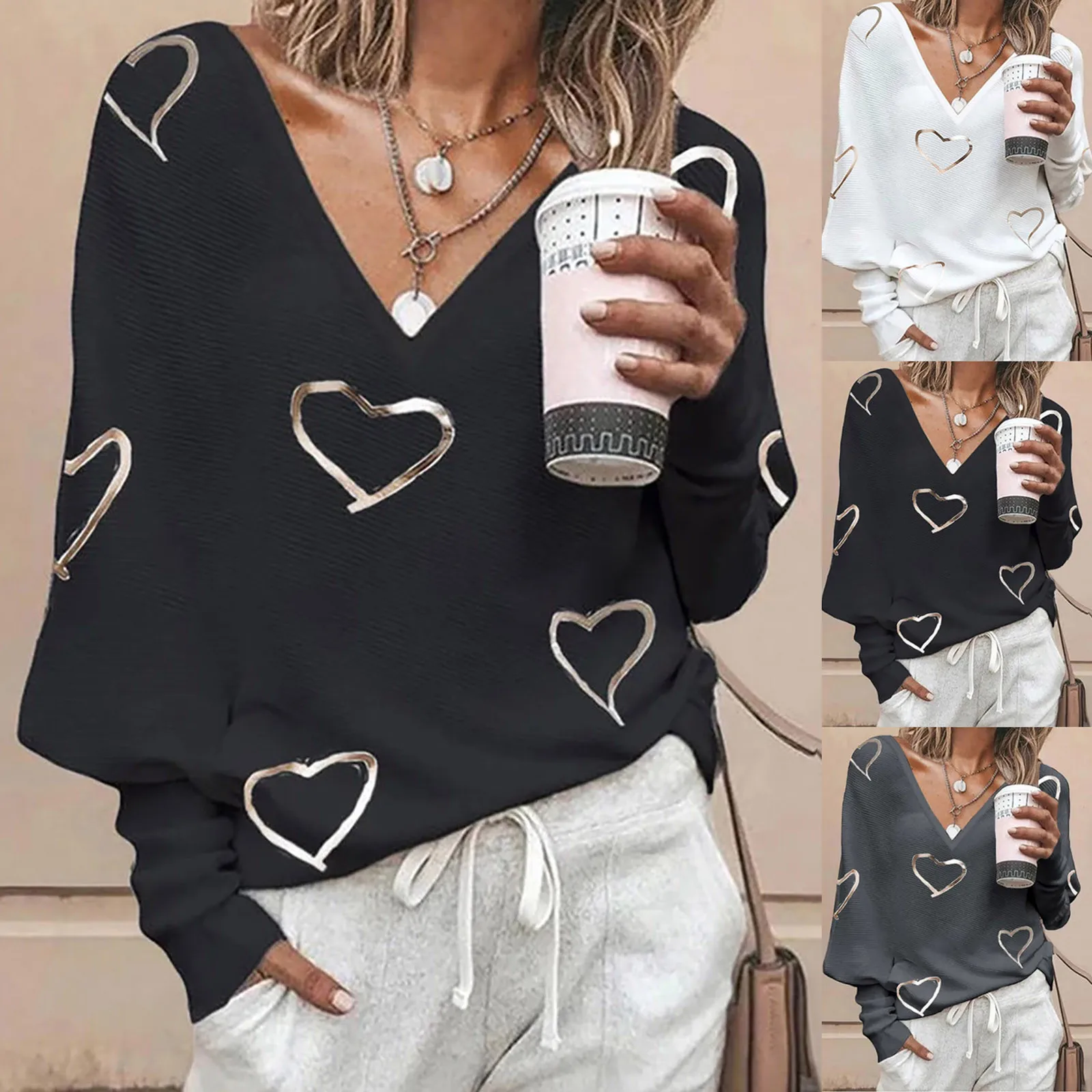 Women Fashion Love Print Shirts Sexy V Neck Loose Long Sleeve Tee Shirt Top Blouse Pullover Casual Streetwear vestido de mujer
Women Fashion Love Print Shirts Sexy V Neck Loose Long Sleeve Tee Shirt Top Blouse Pullover Casual Streetwear vestido de mujer