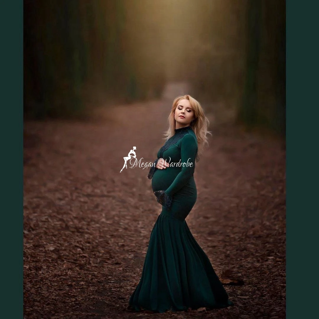 Deep Green Long Spandex Fabric Mermaid Maternity Dress Full Sleeve Lace Appliques Women Dress Long Floor Length Dress Stretchy
Deep Green Long Spandex Fabric Mermaid Maternity Dress Full Sleeve Lace Appliques Women Dress Long Floor Length Dress Stretchy