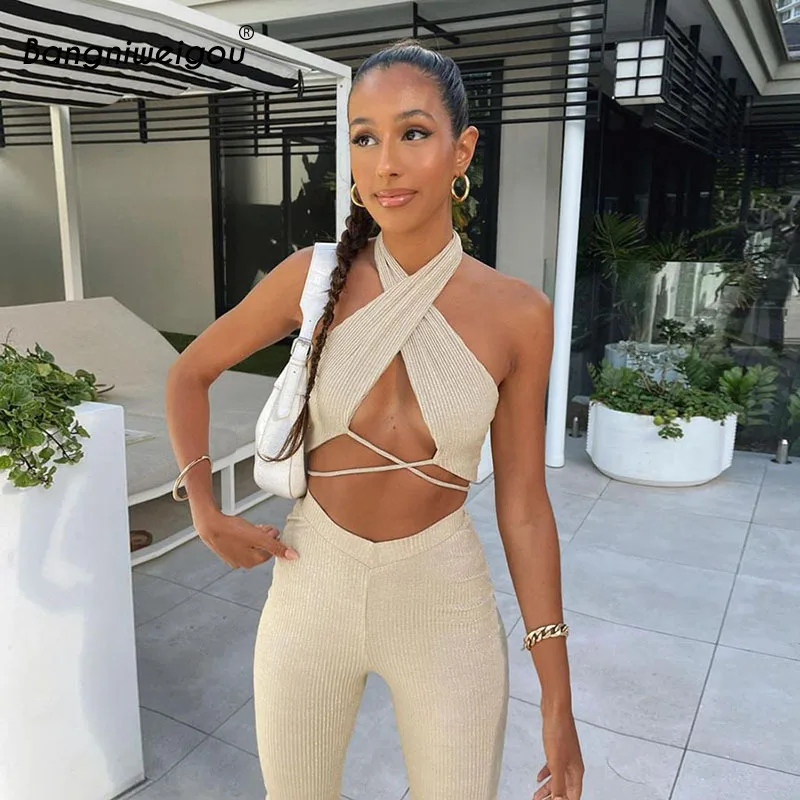 Bangniweigou Lace-up Bandage T-shirt + Slim Trousers Casual Suit Women Two Piece Set Sexy Crop Top Pants Streetwear Knit Outfit
Bangniweigou Lace-up Bandage T-shirt + Slim Trousers Casual Suit Women Two Piece Set Sexy Crop Top Pants Streetwear Knit Outfit