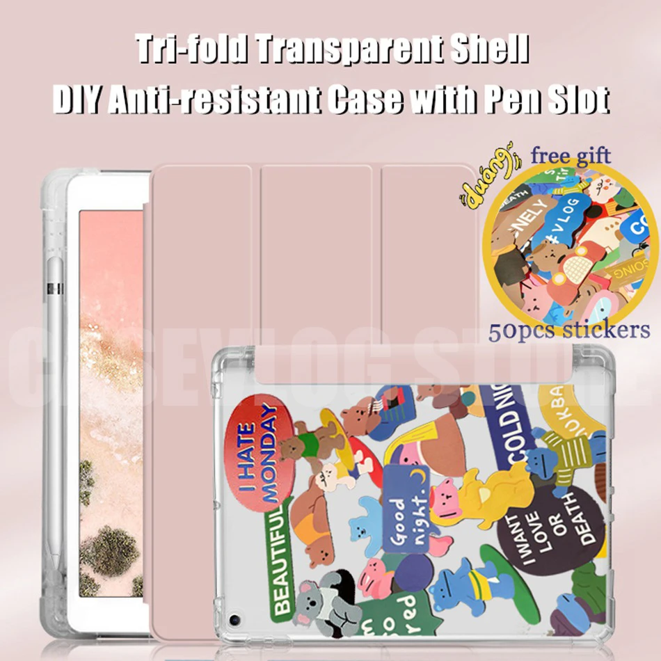For iPad Air 4 Case 2020 10.9 Auto Wake Up Tablet Cover Threefold Transparent Shockprooof Case with Pencil Slot DIY Sticker Gift
For iPad Air 4 Case 2020 10.9 Auto Wake Up Tablet Cover Threefold Transparent Shockprooof Case with Pencil Slot DIY Sticker Gift