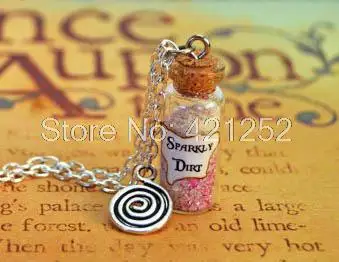 

12pcs Sparkly Dirt Magical glass Bottle Necklace with Swirl Charm Once Upon a Time Inspired necklace