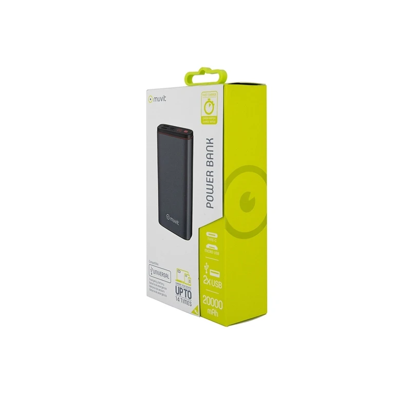 Muvit power bank 20000 mAh 2 USB 2.4A + Type C PD 3A 18W + 2 inputs (Micro USB + type C) LED Display Black
Muvit power bank 20000 mAh 2 USB 2.4A + Type C PD 3A 18W + 2 inputs (Micro USB + type C) LED Display Black