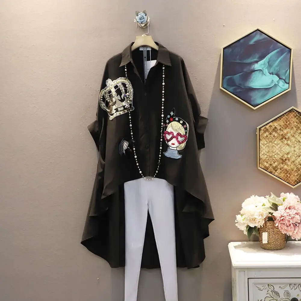 Irregular Pleated Black White Shirt Women Clothes 2020 Tide Lapel sequin patch Blouse Top Summer Fashion New Match All
Irregular Pleated Black White Shirt Women Clothes 2020 Tide Lapel sequin patch Blouse Top Summer Fashion New Match All