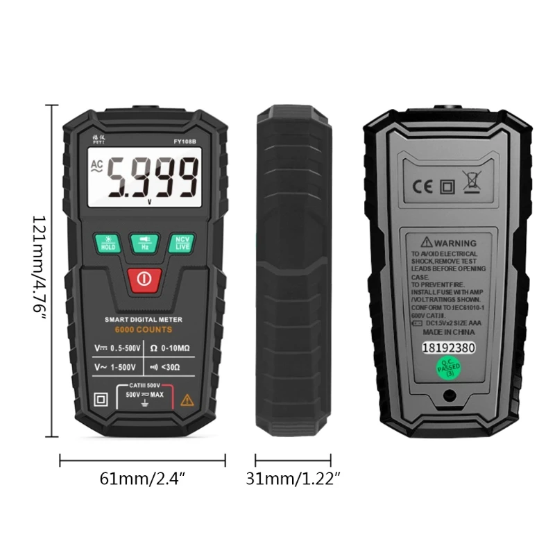 1.5/9 V Battery Measurement NCV/ Live Firewire Recognition Universal Meter
1.5/9 V Battery Measurement NCV/ Live Firewire Recognition Universal Meter
