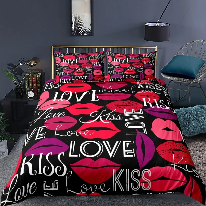 

New Sexy Lipstick Lips Bedding Set Kiss Beauty Quilt Cover Sets Adult Gift Decor Bed Linen Bedroom Fashion Duvet Covers