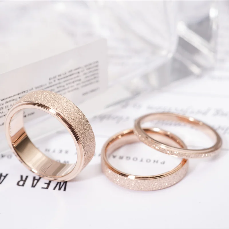 High quality Fashion Simple Scrub Stainless Steel Women 's Rings 2 mm Width Rose Gold Color Finger Gift For Girl Jewelry | Украшения и