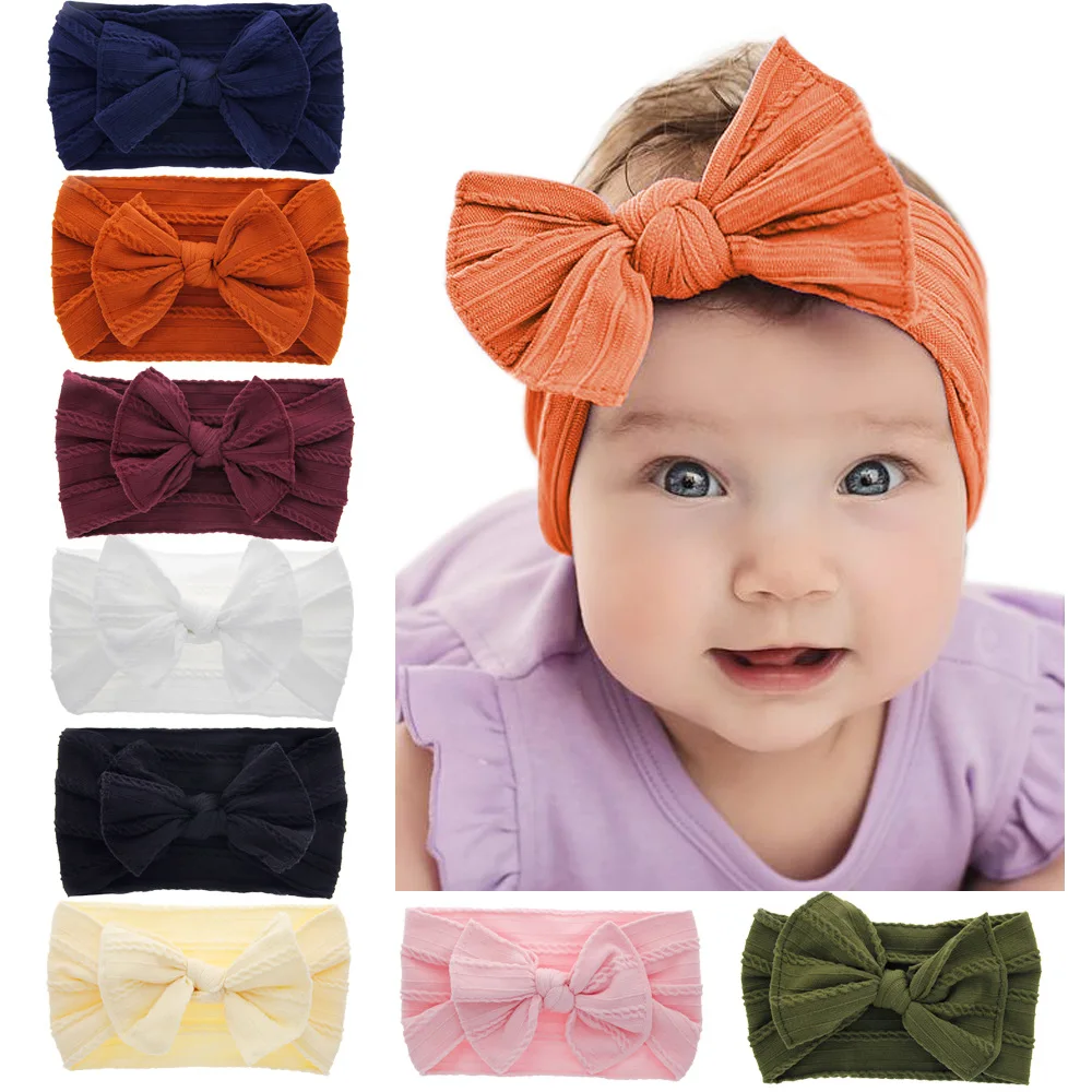 

Fine Solid Color Baby Turban Girls Twisted Knotted Headbands Elastic Nylon Bow Hairbands Children Head Wraps Hair Accessories