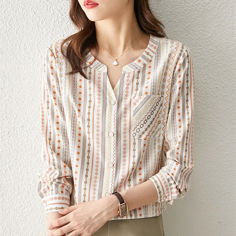 Fashion Chffon Autumn French V-Neck Women Korean Blouses Print Stripe Long Sleeve Blusas Ladies Loose Tops MM1174
Fashion Chffon Autumn French V-Neck Women Korean Blouses Print Stripe Long Sleeve Blusas Ladies Loose Tops MM1174