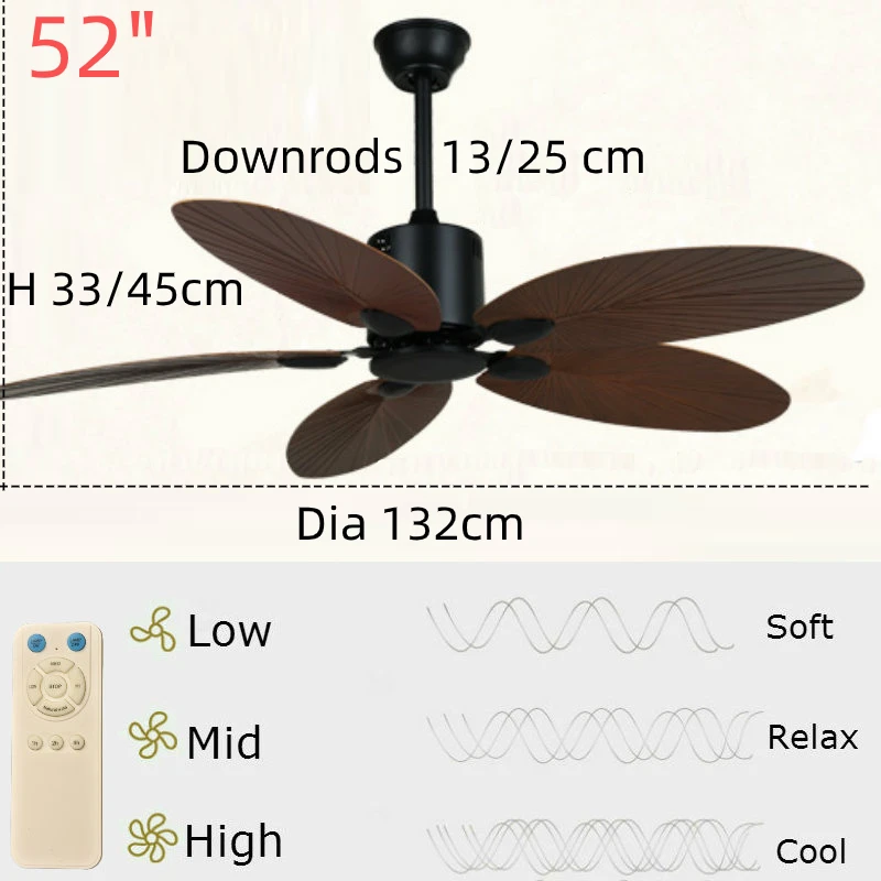 52 Inch Ceiling Fan without Light Palm Leaf Shaped ABS Blade Speed Adjusted Timing Function Remote Control Included
52 Inch Ceiling Fan without Light Palm Leaf Shaped ABS Blade Speed Adjusted Timing Function Remote Control Included