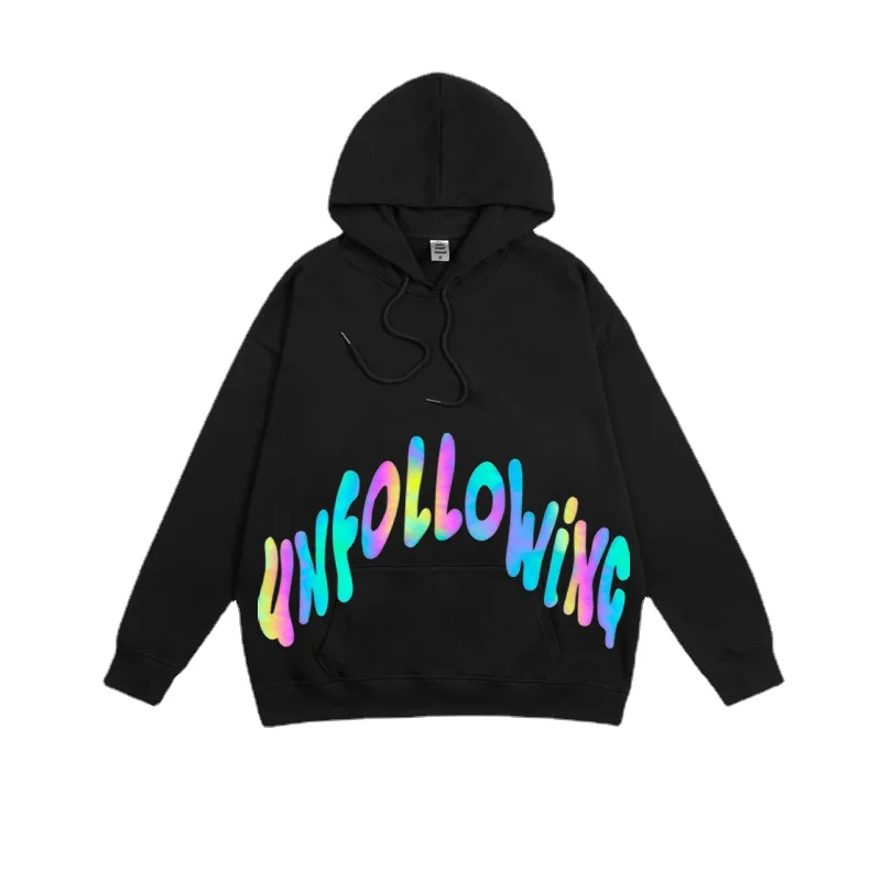 

European and American High Street Fashion Brand Colorful Reflective Printing Hooded Sweater Men's Personality Hip-hop Hoodie