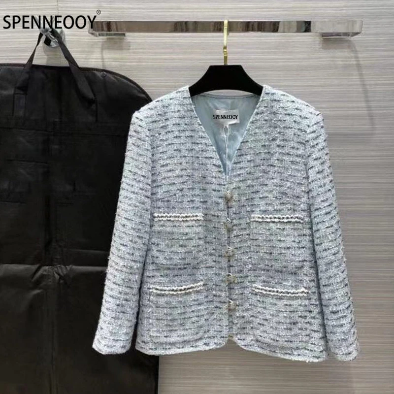 SPENNEOOY Designer Brand Autumn Tweed Overcoat Outwear Women V-Neck Single-Breasted Office Lady Jackets Coat
SPENNEOOY Designer Brand Autumn Tweed Overcoat Outwear Women V-Neck Single-Breasted Office Lady Jackets Coat