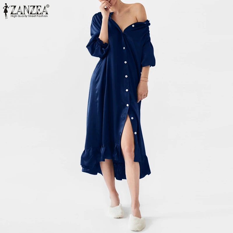 ZANZEA Elegant Solid Shirt Dress Womens Fashion Ruffle Midi Robe 2021 Autumn Lapel Satin Vestido Lady Casual Long Sleeve Dresses
ZANZEA Elegant Solid Shirt Dress Womens Fashion Ruffle Midi Robe 2021 Autumn Lapel Satin Vestido Lady Casual Long Sleeve Dresses