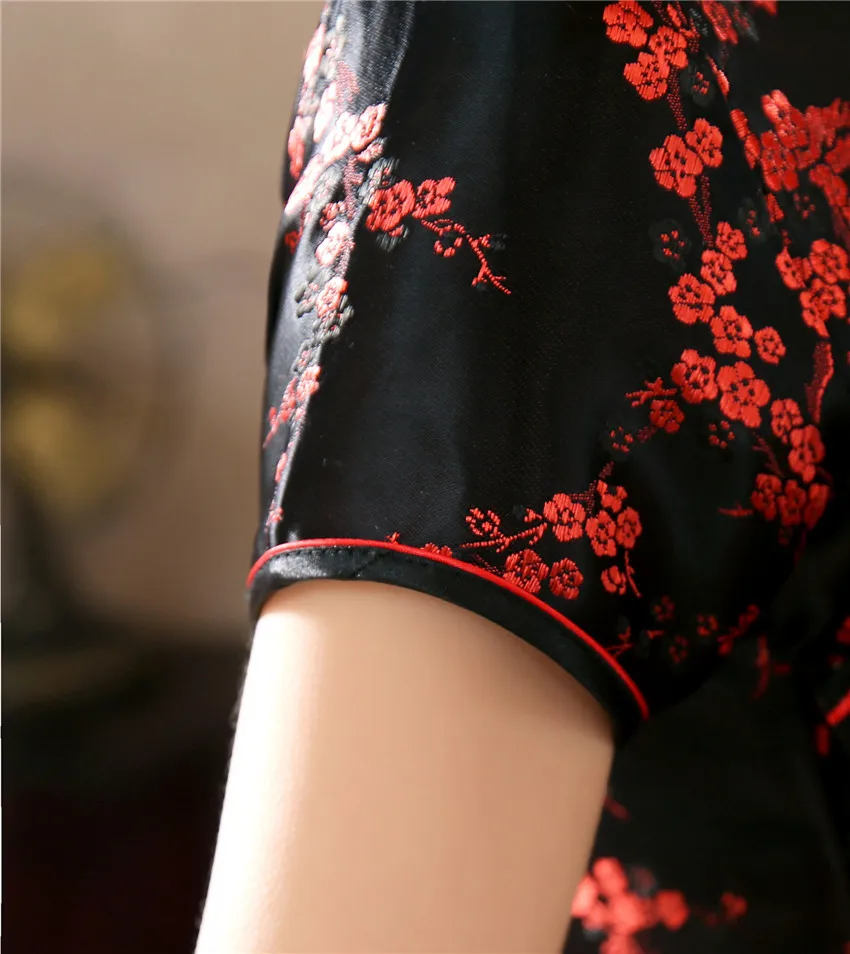 Китайское шелковое платье Ципао с вышивкой сливы Летнее Длинное размера плюс S M L