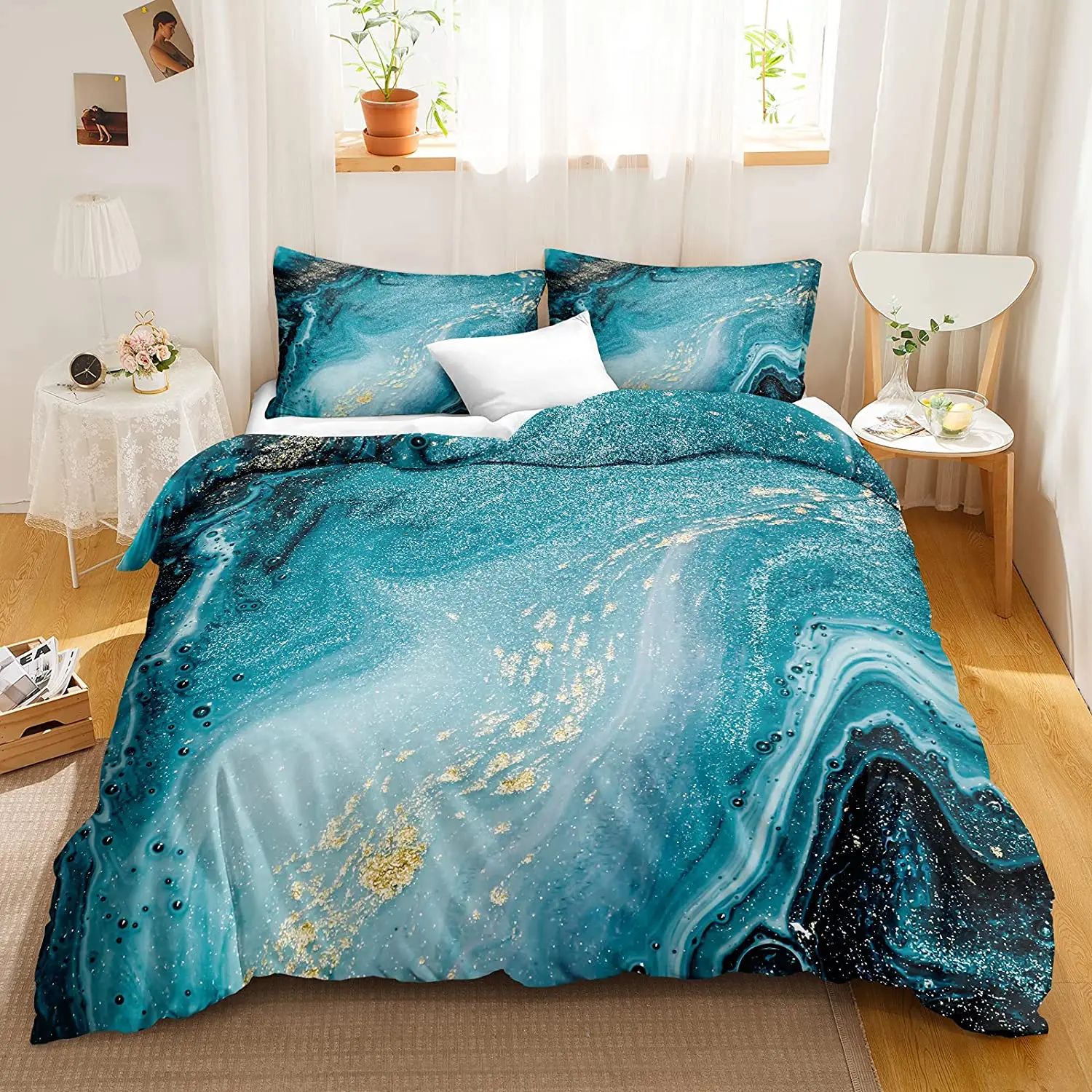 Bedbay Blue Marble Bedding Set Gold Glitter Turquoise Duvet Cover Set Abstract Blue Quilt Cover Twin for Boys Girls
Bedbay Blue Marble Bedding Set Gold Glitter Turquoise Duvet Cover Set Abstract Blue Quilt Cover Twin for Boys Girls