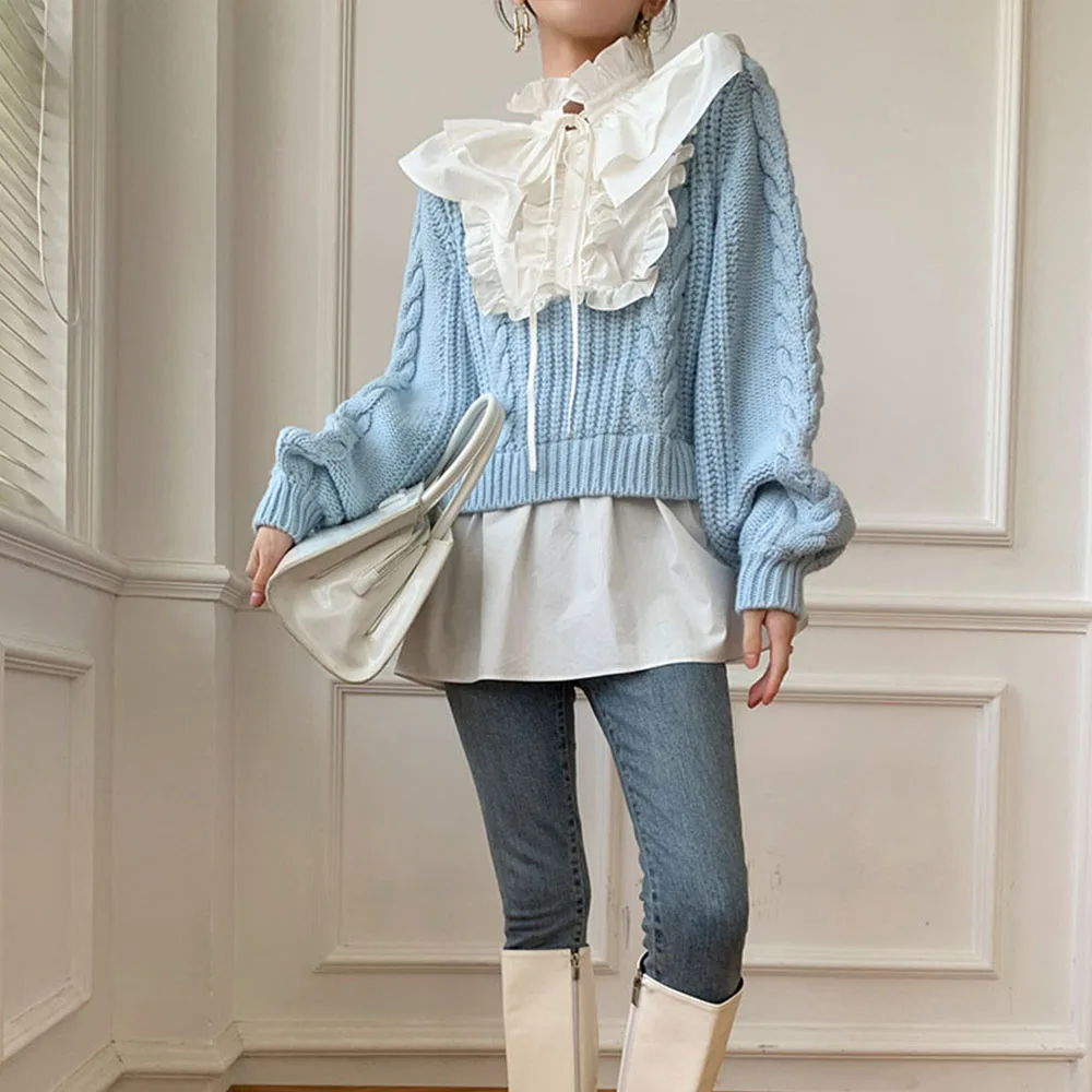 Womens Loose Fit Pullovers Sweater Long-Sleeve Stand-up Collar Casual Stitching Sweater Ruffles Pullover Tops
Womens Loose Fit Pullovers Sweater Long-Sleeve Stand-up Collar Casual Stitching Sweater Ruffles Pullover Tops