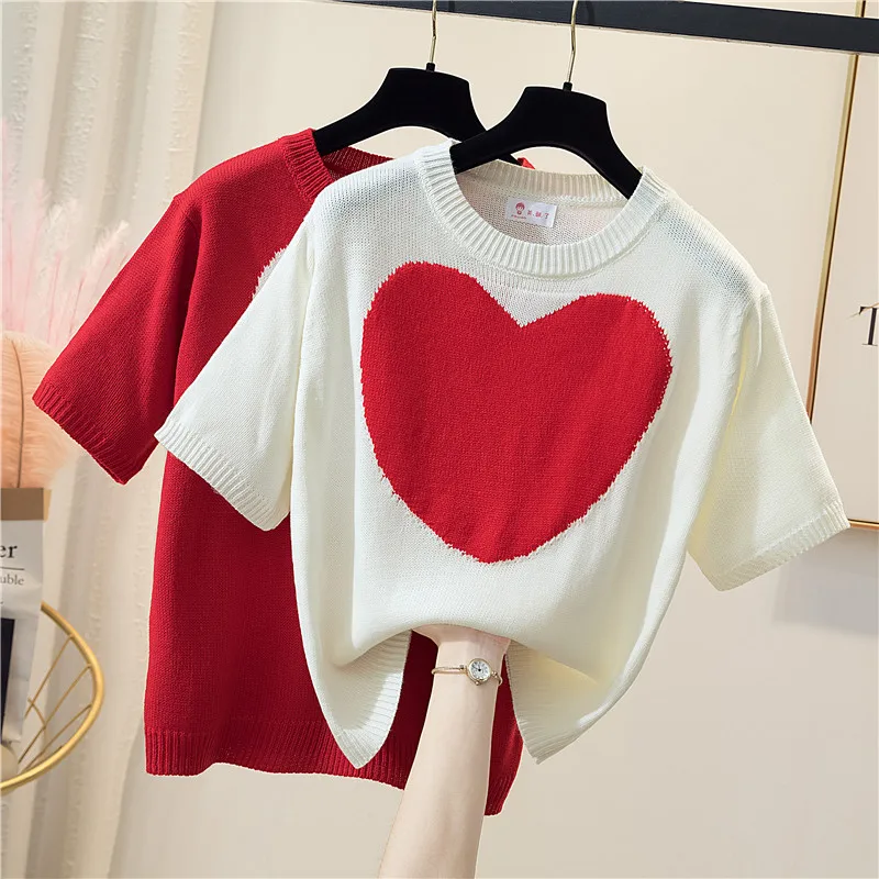 L-3XL large size love Patchwork short-sleeved sweaters pullover 2021 loose casual Oversized kint thin women sweater jumper mujer
L-3XL large size love Patchwork short-sleeved sweaters pullover 2021 loose casual Oversized kint thin women sweater jumper mujer