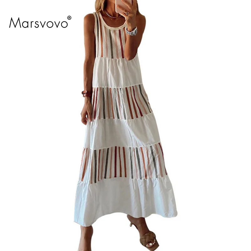 Платье-макси в полоску, без рукавов, с круглым вырезом
Платье-макси в полоску, без рукавов, с круглым вырезом