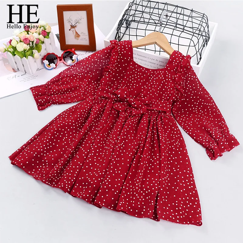 

HE Hello Enjoy Kids Dresses For Girls Autumn Clothes Long sleeve Party Costume Red Children Elegant 2-8Y Girls Casual Wear